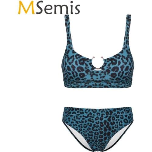 MSemis Women Leopard Snakeskin Print Bikini Swimsuit Swimwear Bathing Suit Set Padded Push Up Bra Top with High Waist Underwear