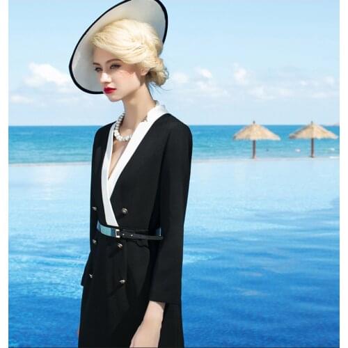 2020 Spring Autumn Women Elegant Office Lady Formal Work Wear V Neck Double Breasted Luxury Brand Designer OL Pencil Dress