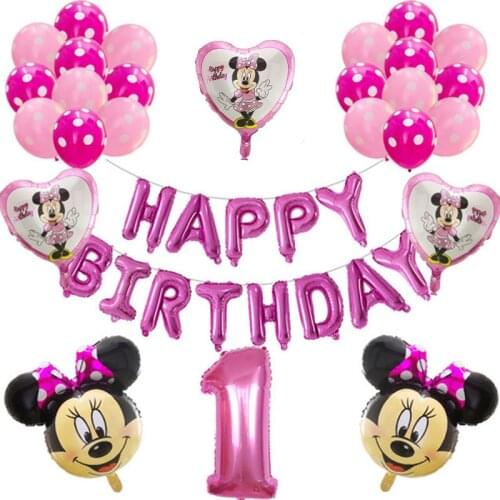 1 set Mickey Minnie Mouse Foil Balloon 30inch Number Latex Balloons Cake baby 1 2 3st Birthday Party Decoration Kids Toy Globos