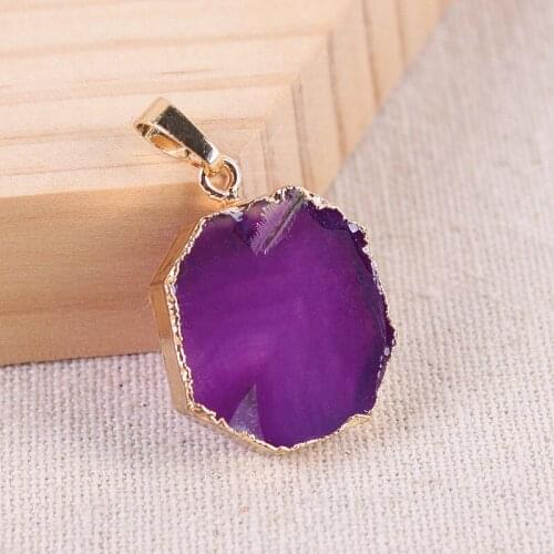 Natural Stone Agates Pendants Stone DIY for Necklace Jewelry Making Agat Gold Pendant