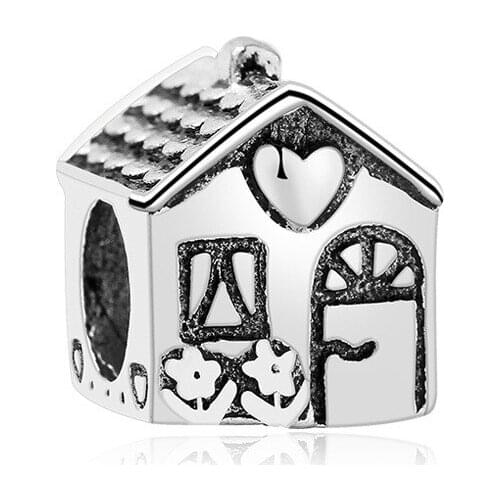 10PCS Diy Big Hole Cartoon Bead Gift High Quality Silver Plated Bijoux Family House Bead For Original Bracelet Wholesale