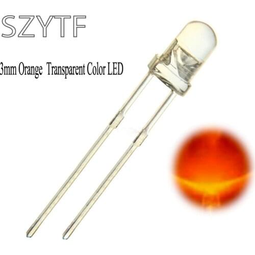 100pcs Water Clear LED 3mm Orange Round Light-Emitting Diode Through Hole Super Bright LED Light Lamp