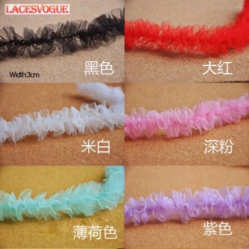 20Yards 3cm Mesh Fold Lace Ribbon Clothing Needlework Sewing Accessories Patchwork Skirt Ruffle Decoration Dress Material 881