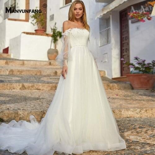 2021 New Arrival Illusion O-Neck Full Sleeve Bridal Ball Gown Custom Made Chapel Train Embroidery Appliques Tulle Wedding Dress