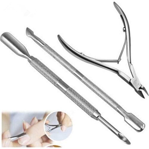3pc Cuticle Pusher trimmer Stainless Steel Double Side Essential Spoon Pusher Pedicure Manicure Care Cleaner Tool