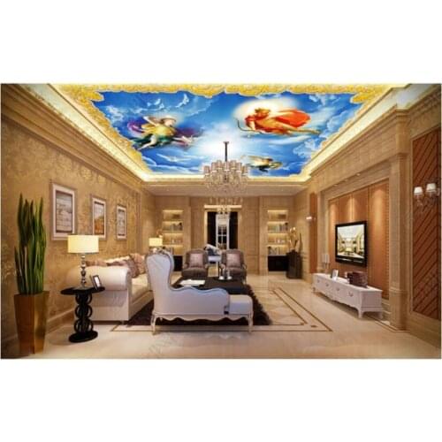 3d ceiling murals photo wallpaper European sun, moon and star three angels home decor 3d wall murals wallpaper for living room