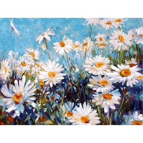 5D DIY Diamond Painting white daisy Full Square round Drill Wall Sticker Rhinestone Diamond Embroidery mosaic Handmade Decor