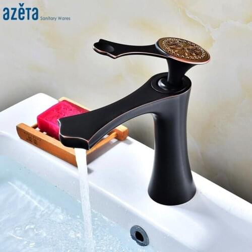 Azeta Free Shipping Basin Faucets Antique Black Bathroom Faucet Mixer Single Handle Water Tap Deck Mounted Wash Mixer AT6306AB