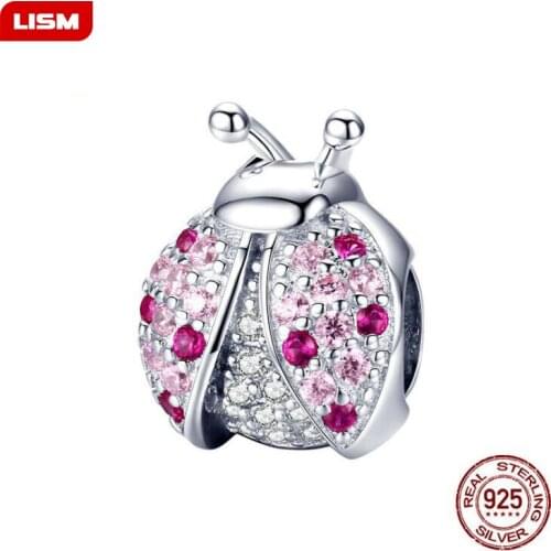 New Design Authentic 100% 925 Sterling Silver Brightly Ladybug Charms Beads fit Bracelets Necklaces DIY Jewelry Accessories