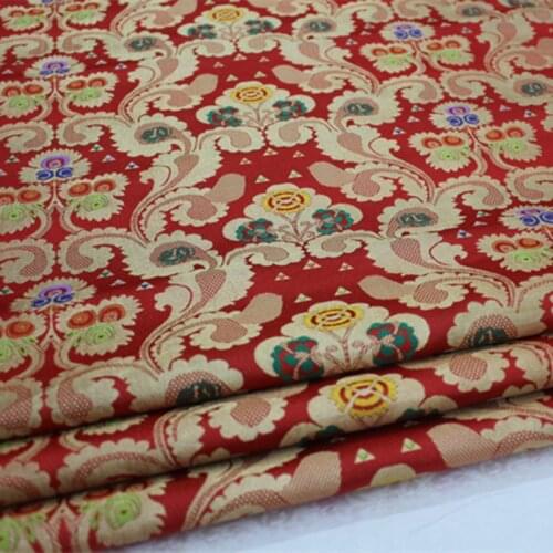 CF387 1Yard Red Floral Brocade Jacquard Cheongsam Silk Brocade Fabric For Women Dress Fabric For Chinese Wedding Cushion Pillow