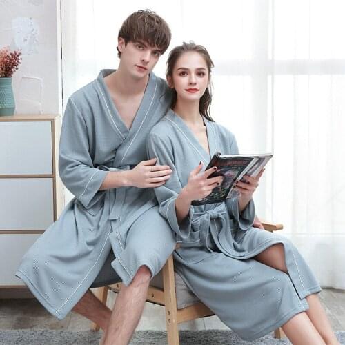 Full Keep water uptake Lovers Robe Kimono Gown Spring& Autumn Sleepwear Nightgown Casual Home Clothes Knee-length Bathrobe Gown