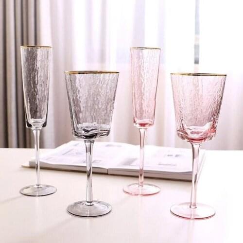 Phnom Penh Hammer Grain Crystal Wine Glass Champagne Cup Gray Pink Transparent Goblet Home Drinkware Wedding Glasses