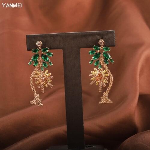 Exquisite Branch Earrings Coconut Tropical Style Fashion Earrings for Women Shiny High-grade Cubic Zirconia Summer Jewelry