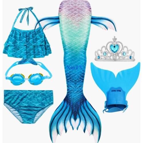 Hot Swimmable Mermaid Tail Costume Swimsuit With or No Monofin Fin Flipper Kids Swimmable Children Swimwear Set Ariel Cosplay