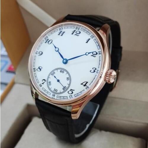 GEERVO Rose gold case 44mm Manual mechanical mens Watch No logo White dial blue hand 6498 Movement ST3621 Movement G132