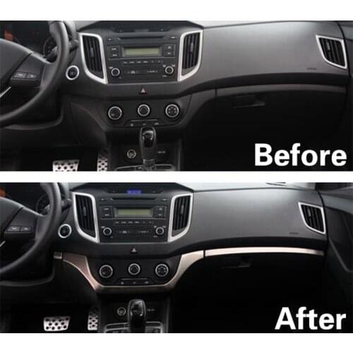 For Hyundai Creta Ix25 Accessories Car Dashboard Central Control Trim Cover Stainless Steel Interior Mouldings 2015-2019