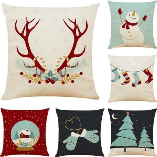 Christmas Deer Tree Cushion Cover Decorative Pillows Fashion Seat Cushions Home Decor Soft Flax Car Throw Pillow Sofa Pillowcase