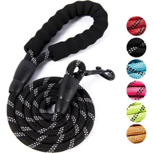 Dog Yellow Round Leash Reflective Strip Nylon Leash Foam Handle Puppy Walk Traction Rope Pet Supplies Anti-bite Traction Belt