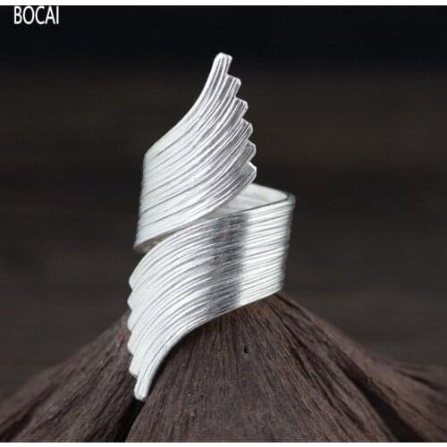 BOCAI New 100% Real Sold S925 silver Woman Ring Simple fashionable and open personality Jewelry
