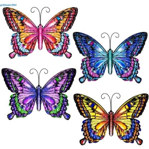 P15D 3D Butterfly Wall Hanging Decor Wrought Iron Courtyard Garden Home Window Decoration Indoor Outdoor Ornaments