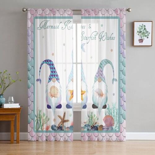 Mermaid Scales Ocean Coral Starfish Shell Sheer Curtains for Living Room Modern Bedroom Voile Tulle Curtain Window Drapes