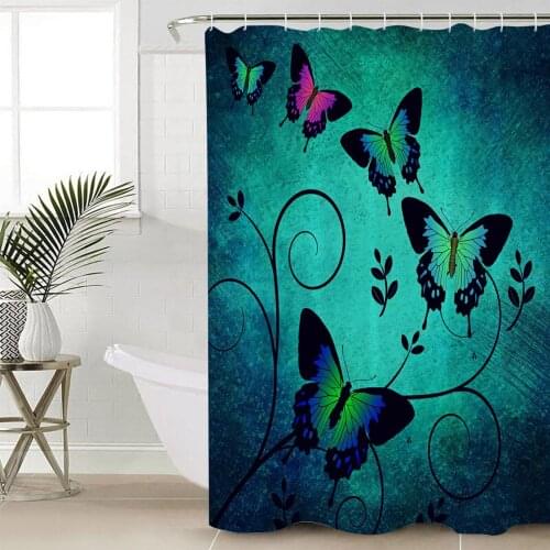 Butterfly Retro Shabby Shower Curtain Bathroom Decorative Waterproof Polyester Fabric Curtain for Bathroom