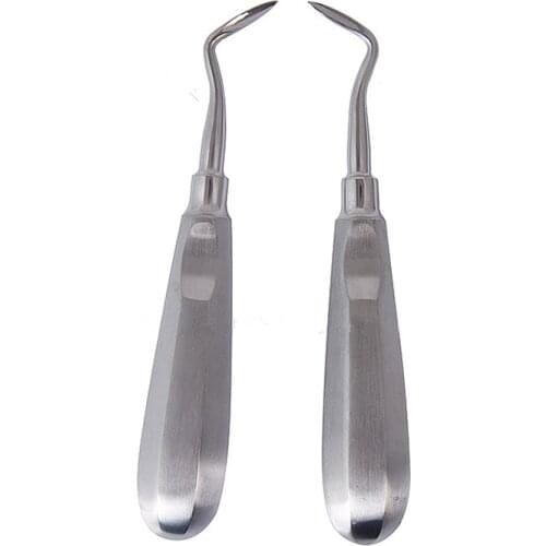 2Pcs Stainless Steel Dental Luxating Lift Elevator Teeth Clareador Curved Root Hexagon Handle Dentist Surgical Instrument Tool