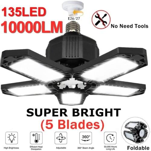 New 5 Adjustable Panels LED Garage Light E26/E27 Deformable Ceiling Light Warehouse Lighting Bulb For Home Workshop