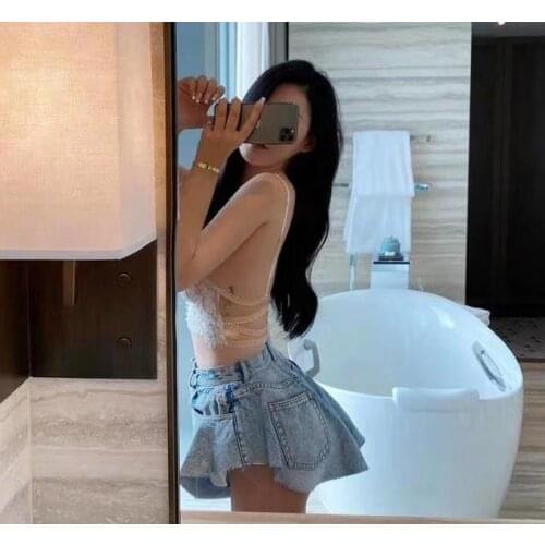 2021 Summer and Spring Zipper Loose Mini Denim Shorts Women Sexy Ruffled Hem Big Wide Leg Fashion Lace Up Mid-waist Denim Shorts