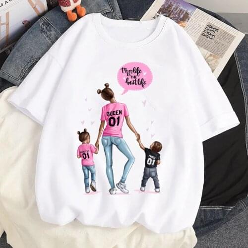 Women T-shirts 2021 Cartoon Super Mom Life Summer Graphic Tee Parent-child Printed Casual Short Sleeve T-shirts Female Top