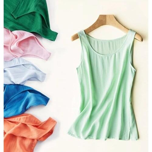 Women Summer Cotton Linen Loose Tank Tops Sleeveless O-neck Solid Beach Tops Vest Casual Candy-colored Shirt Plus Size New 2021