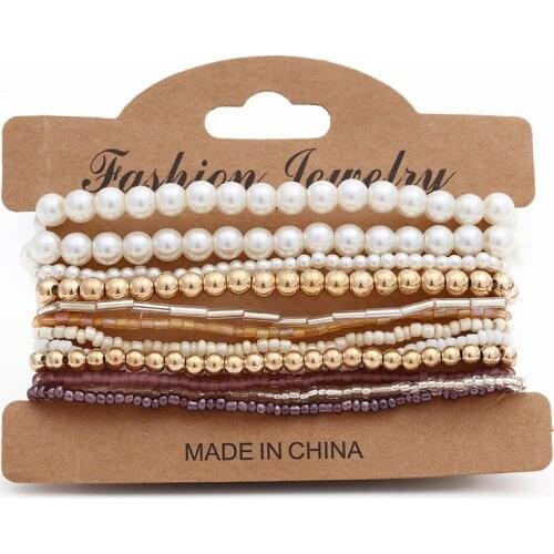 ZOSHI 12Pcs/Set Multi Layers Bracelets for Women Simulated Pearl Beads Charms Bracelet Bangle Nice Jewelry Elastic Bracelet