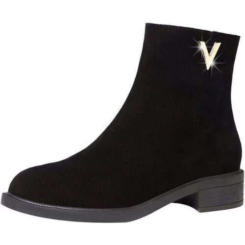 Winter Womens Boots Frosted Leather Low-heeled Female Martin Boots British Plus Velvet Soft Bottom Snow Boots