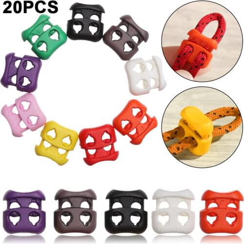 20Pcs Multi-colors Stopper Cord Buttons Lock Bean Double Hole Plastic Toggle Clip Shoelace Buckle Sportswear Sewing Accessories