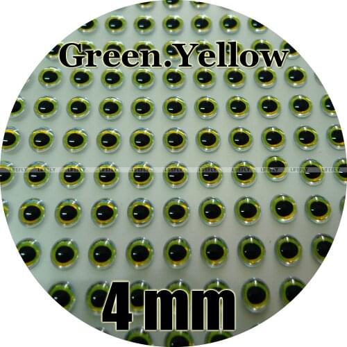 4mm 3D Green.Yellow / Wholesale 800 Soft Molded 3D Fish Eyes, Fly Tying, Jig, Lure Making