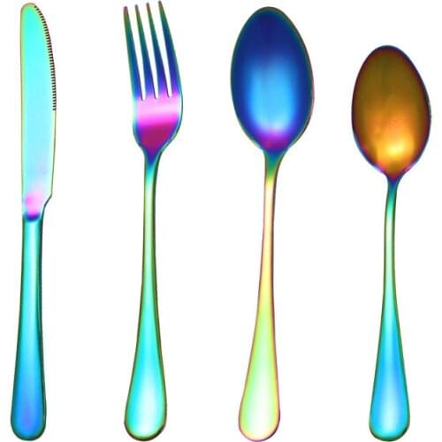 4Pcs Rainbow Stainless Steel cutlery set Tableware Golden Knife Fork Spoon Dinnerware Set Dinner Set Kitchen Accessories