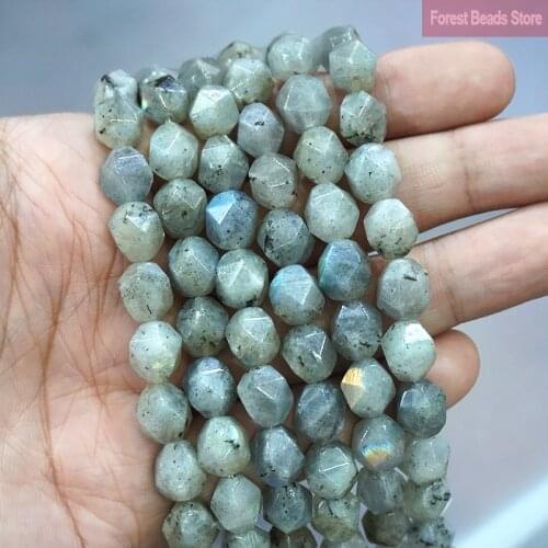6 8 10MM Natural Stone Faceted Gray Labradorite Spacers Loose Beads DIY Charms Bracelet Necklace for Jewelry Making 14" Strand