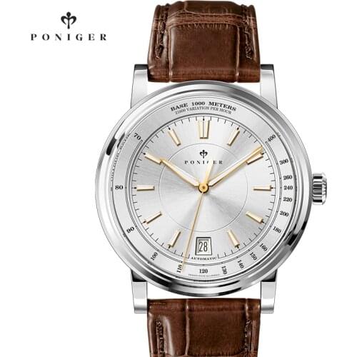 Switzerland Poniger NH35 Movement Mens Mechanical Watch Stainless Steel Business Automatic Men Watch Leather relógio masculino