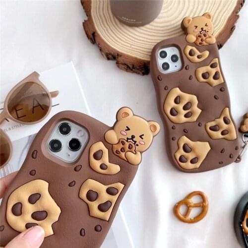 Phone Case With Strap for iphone 11 Pro Max X XR XS Max 7 8 6 6s Plus SE 2020 Kawaii Bear Silicone Back Cover Soft Accessories