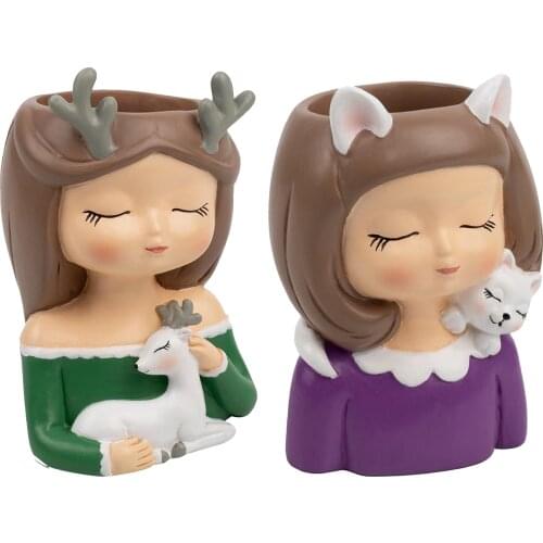 Resin Succulent Pot Plant Flower Pot Fashion Girl Head Planter Vase Indoor