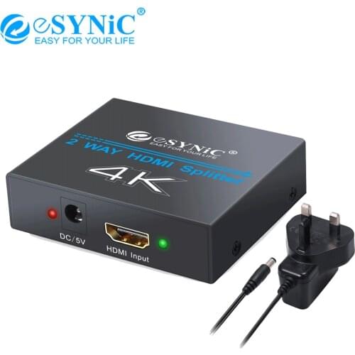 ESYNiC Ultra HD 1x2 4K HDMI-Compatible Splitter Digital Audio Splitter 1 In 2 Out Ver 1.4 Signal Distributor With 1080P 3D