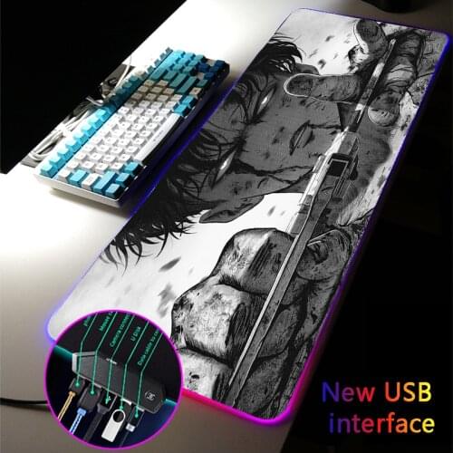 Anime Attack on Titan RGB Gaming XXL Large Size Mouse Pad LED 4-Port Levi Mousepad USB Hub Games Computer PC Mouse Mat for Csgo
