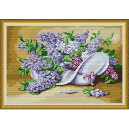 Joy Sunday Stamped Cross Stitch Kits Lilac Flowers Embroidery Kits 14ct 11ct Counted Printed Canvas DIY Handmade Needlework Sets