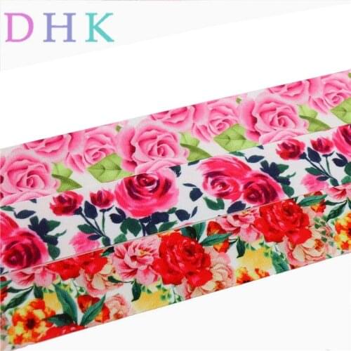 DHK 1.5'' 5yards flowers rose printed grosgrain ribbon Accessory hairbow headwear DIY decoration 38mm C1379