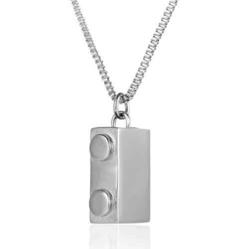 Stainless Steel Hip Hop Gold Building Blocks Pendant Necklace Jewelry Children Kids Gift For Him with Box Chain