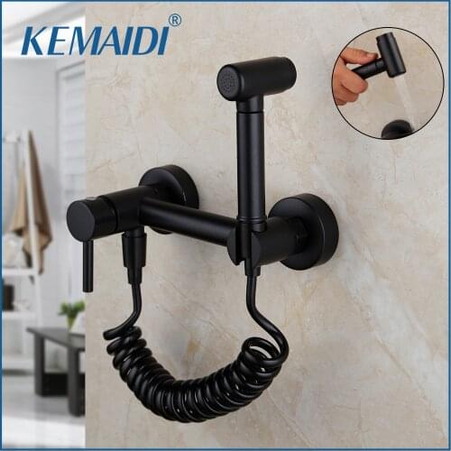 KEMAIDI Matte Black Bidet Shower Faucet Solid Brass Bidet Faucet Ducha Higienica Mixer Hot & Cold Tap Toilet Shower Faucets