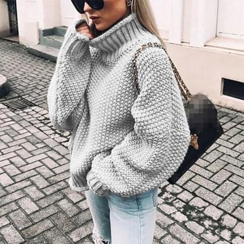 Fashion Casual Turtleneck Ribbed Knitted Sweaters Female Batwing Sleeve Pullover Sweater Basic Oversized Solid Knitwear Jumper