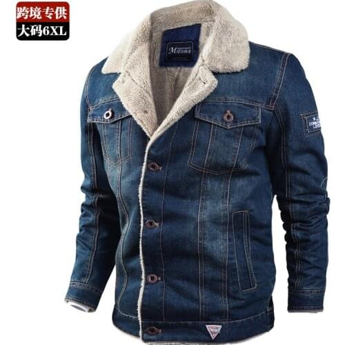 Mens Denim Jacket Casual Fashion Men Coat Winter Plus Size Velvet Thick Loose Lapel 6XL Male Denim Jacket Outwear Free Shipping