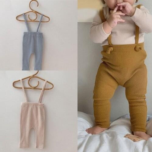 Infant Baby Soft Cotton Pants Ribbed Suspender Pant for Toddler Boys Girls Vertical Strips Knitted Bottoms High Elastic
