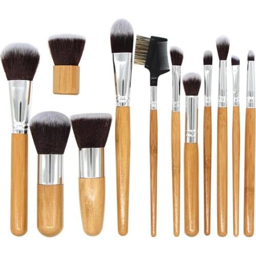 12PC Makeup Brush Set Professional Bamboo Handle Premium Synthetic Blush Foundation Cosmetic brochas maquillaje profesional